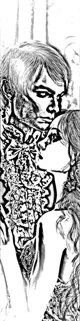 Free colorable bookmarks of a vampire couple almost kissing